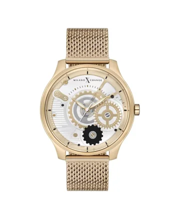 Ceas barbatesc  MEX3186, 44mm, culoare aurie, curea din otel, mecanism quartz