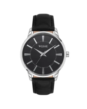 Ceas barbatesc  41 mm, curea din piele, rezistent la apa 5 ATM, negru, mecanism quartz