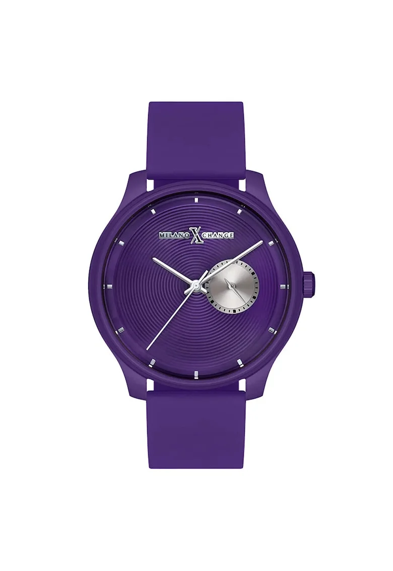 Ceas barbatesc  42 mm, carcasa din otel, curea din silicon, violet, rezistent la apa 3 ATM
