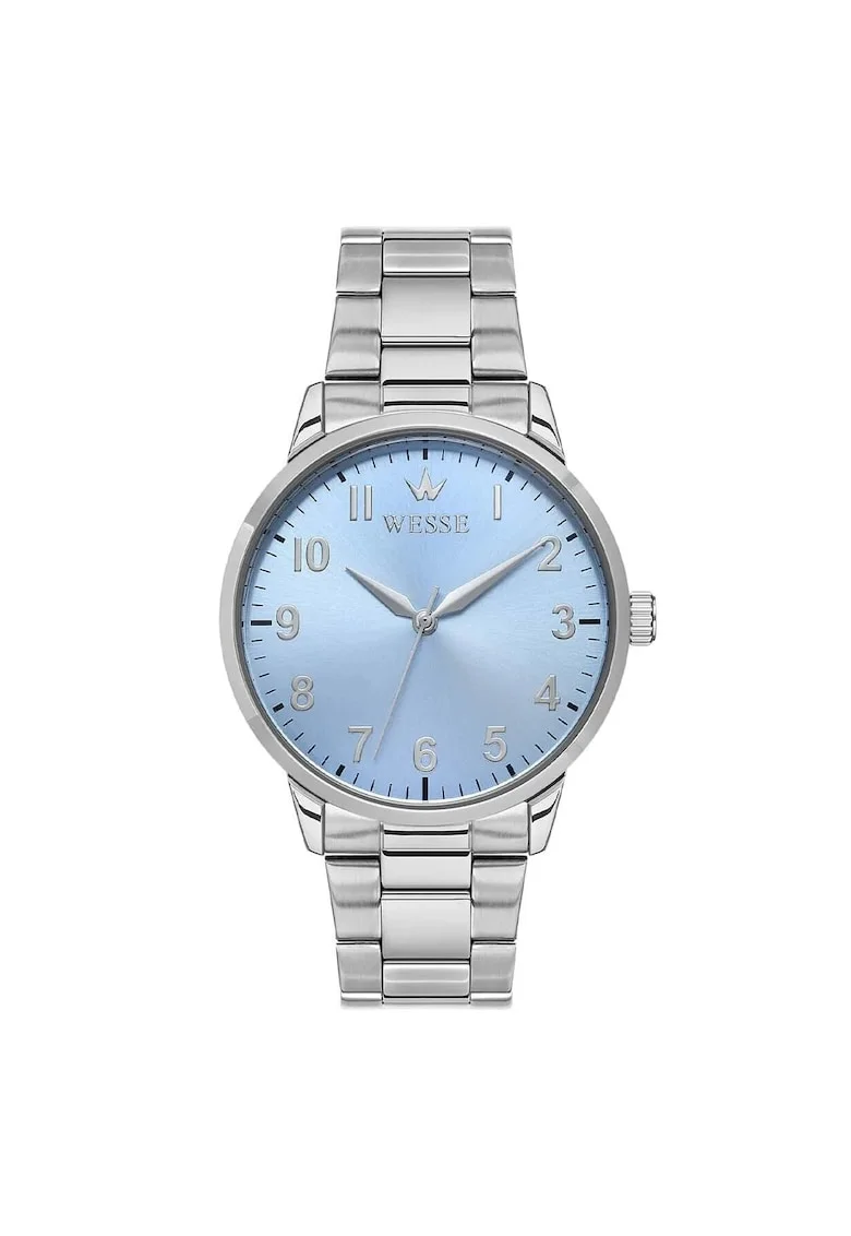 Ceas barbatesc  41-46 mm, curea din otel gri metalizat, mecanism quartz, rezistenta la apa 5 ATM