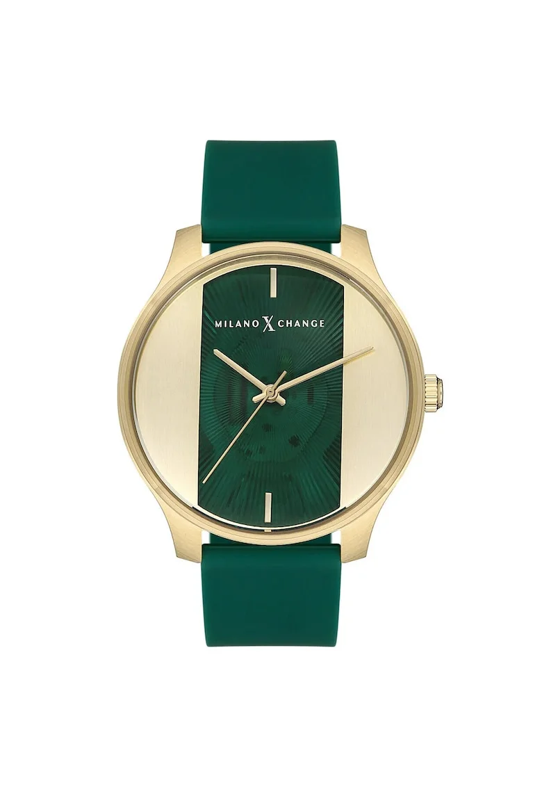 Ceas barbatesc  43 mm, carcasa din otel, curea din silicon verde, rezistent la apa 3 ATM