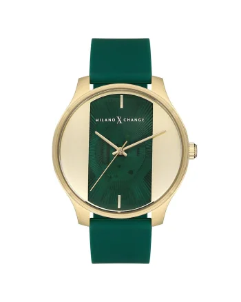 Ceas barbatesc  43 mm, carcasa din otel, curea din silicon verde, rezistent la apa 3 ATM