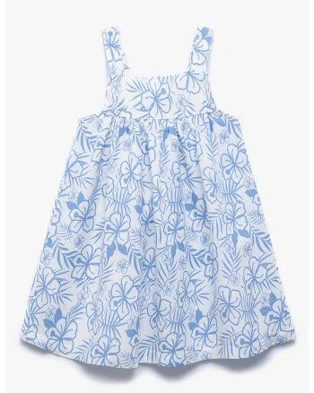 Rochie lejera cu bretele si model floral, Alb/Albastru deschis