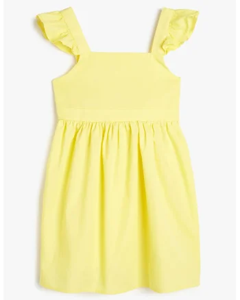 Rochie din bumbac cu detalii cu volane, fara maneci, Galben