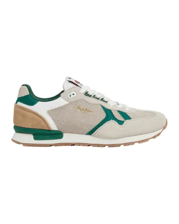 Pantofi sport cu insertii de piele intoarsa, Maro taupe deschis/Verde persan