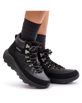 Ghete dama, Lee Cooper, cu fermoar, negru, piele ecologica
