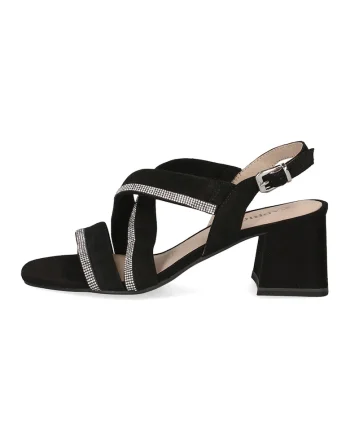 Sandale din piele intoarsa si material textil cu toc masiv, Negru