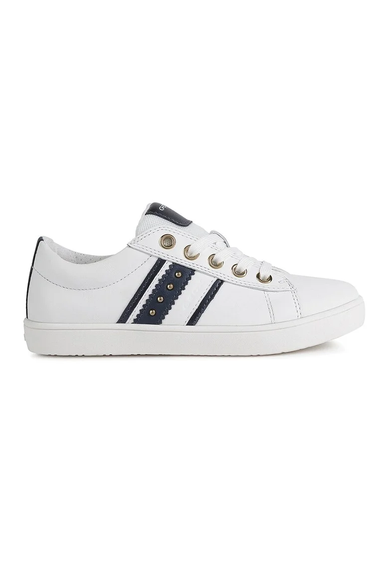 Pantofi sport low-top de piele cu detalii contrastante Kathe, Alb/Bleumarin