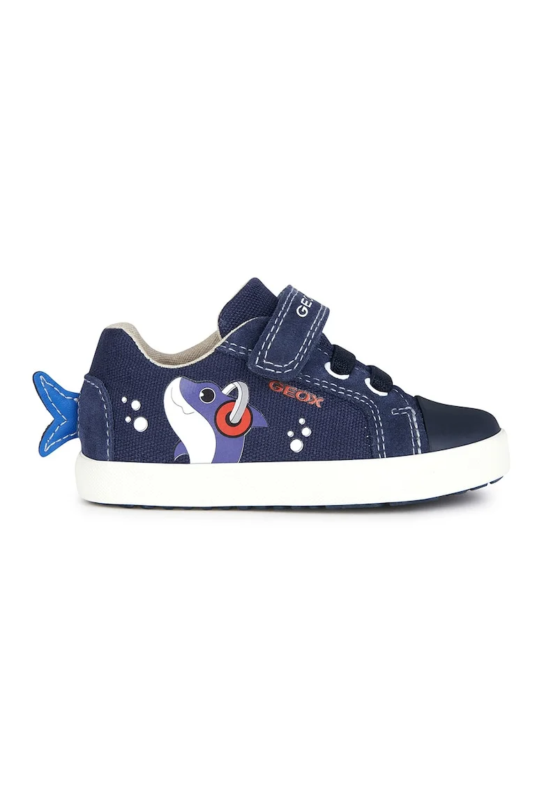 Tenisi cu insertii de piele intoarsa si velcro, Alb/Albastru indigo/Bleumarin
