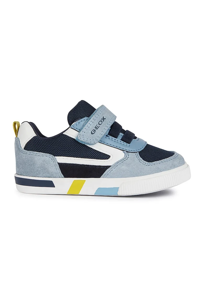 Pantofi sport cu inchidere velcro si detalii din piele intoarsa, Alb/Albastru
