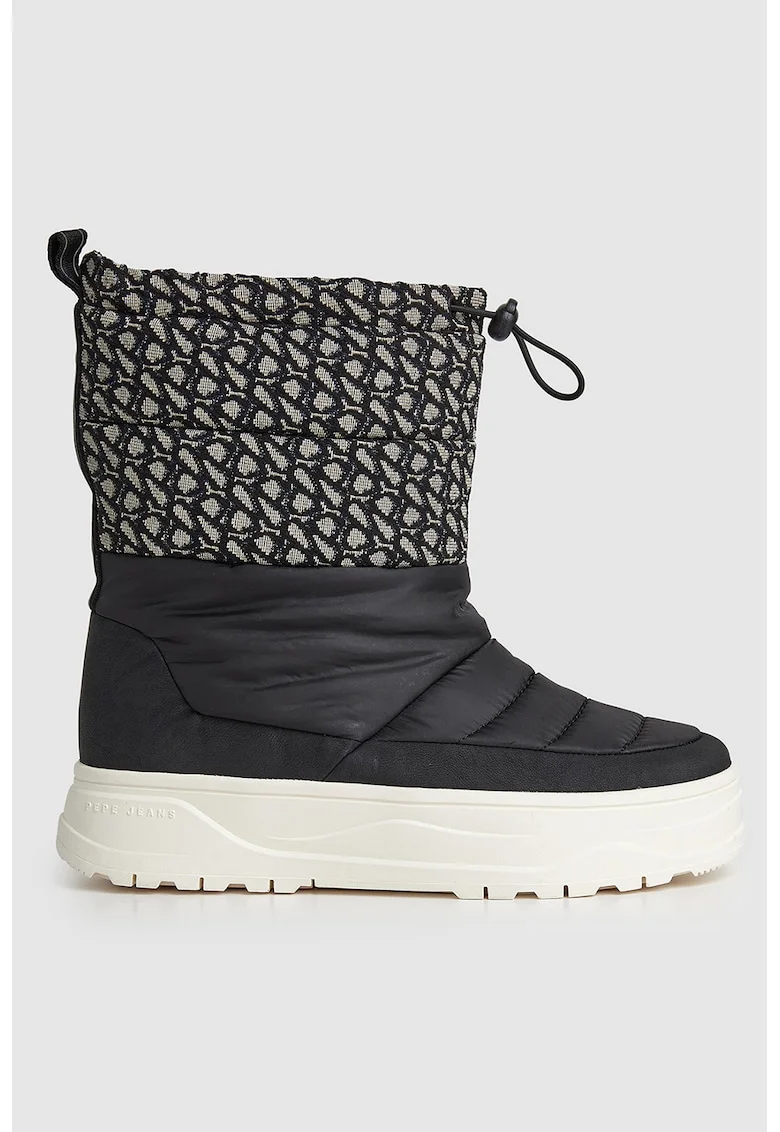 Ghete fara inchidere cu insertii din jacquard, Negru/Crem