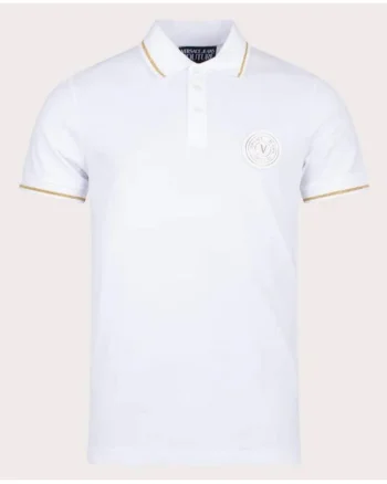 Tricou polo barbati,  Bumbac, Alb/Auriu, Alb