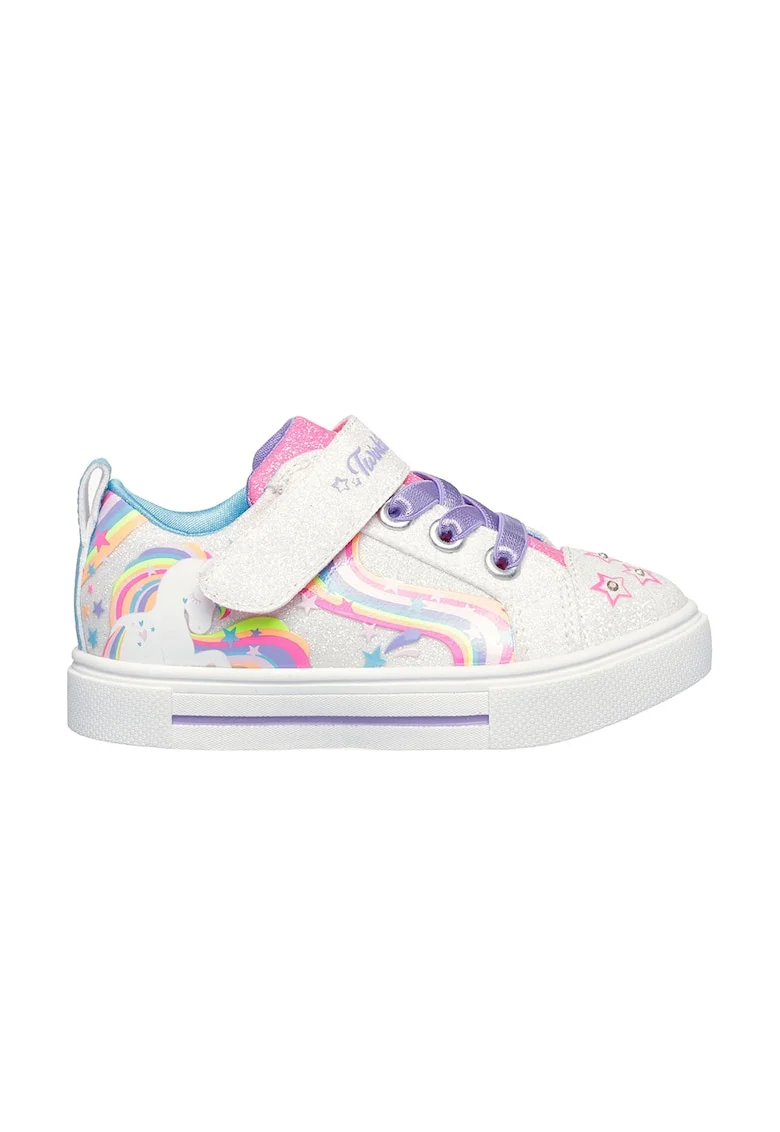 Pantofi stralucitori cu velcro si lumini Twinkle Sparks, Alb/Roz/Albastru