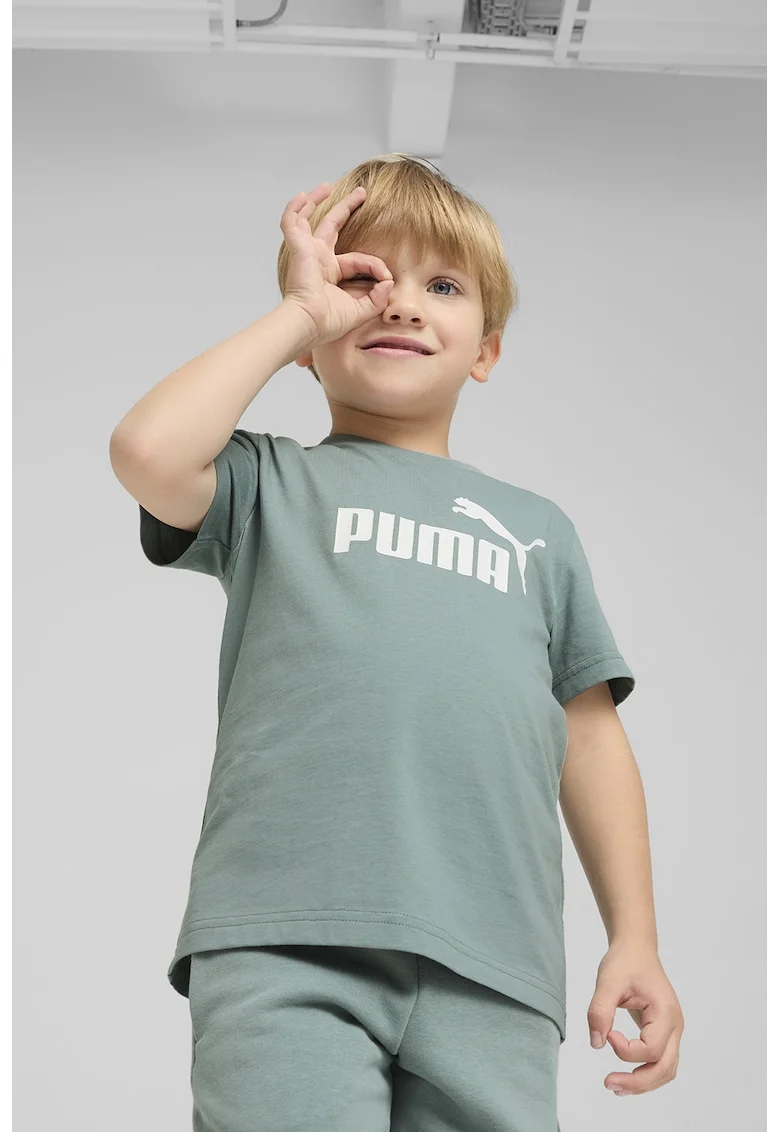 Tricou cu imprimeu logo si decolteu la baza gatului, Alb/Verde persan