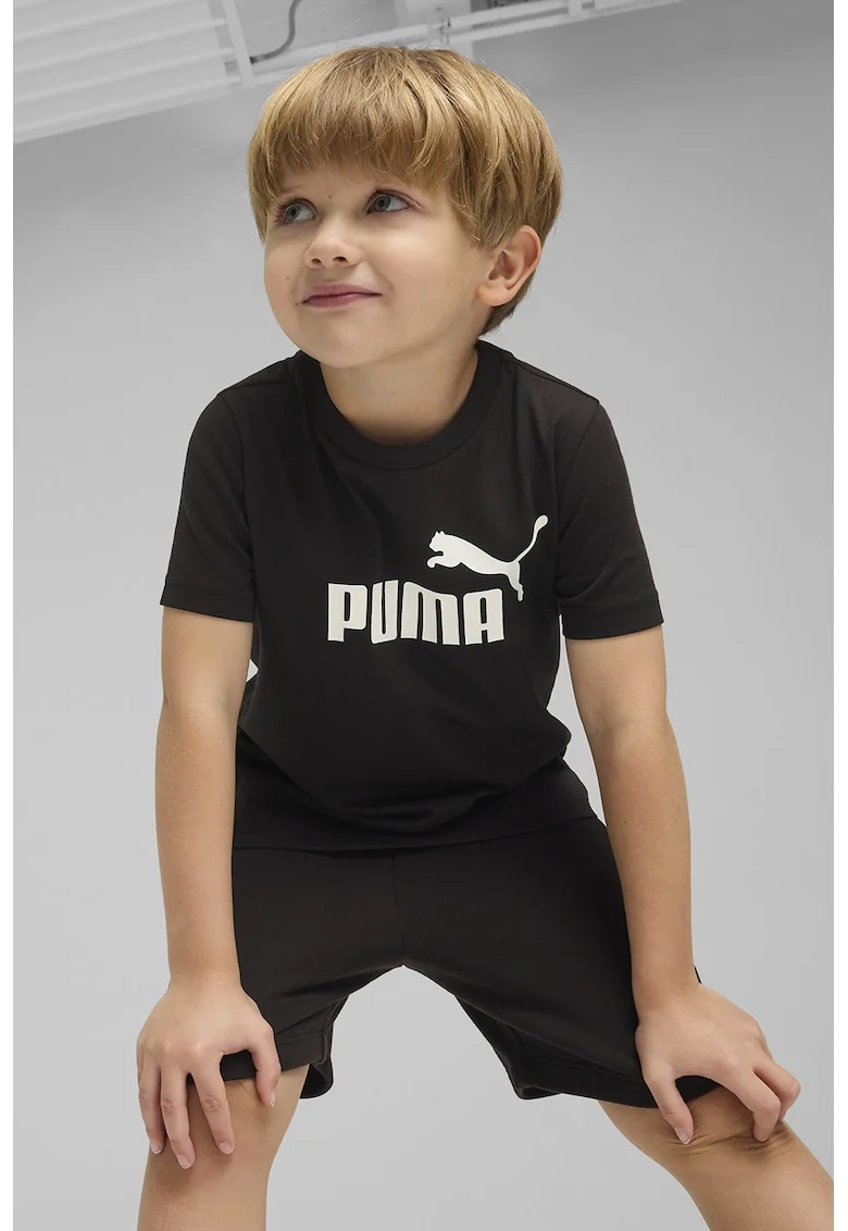 Tricou cu imprimeu logo si decolteu la baza gatului, Negru/Alb murdar
