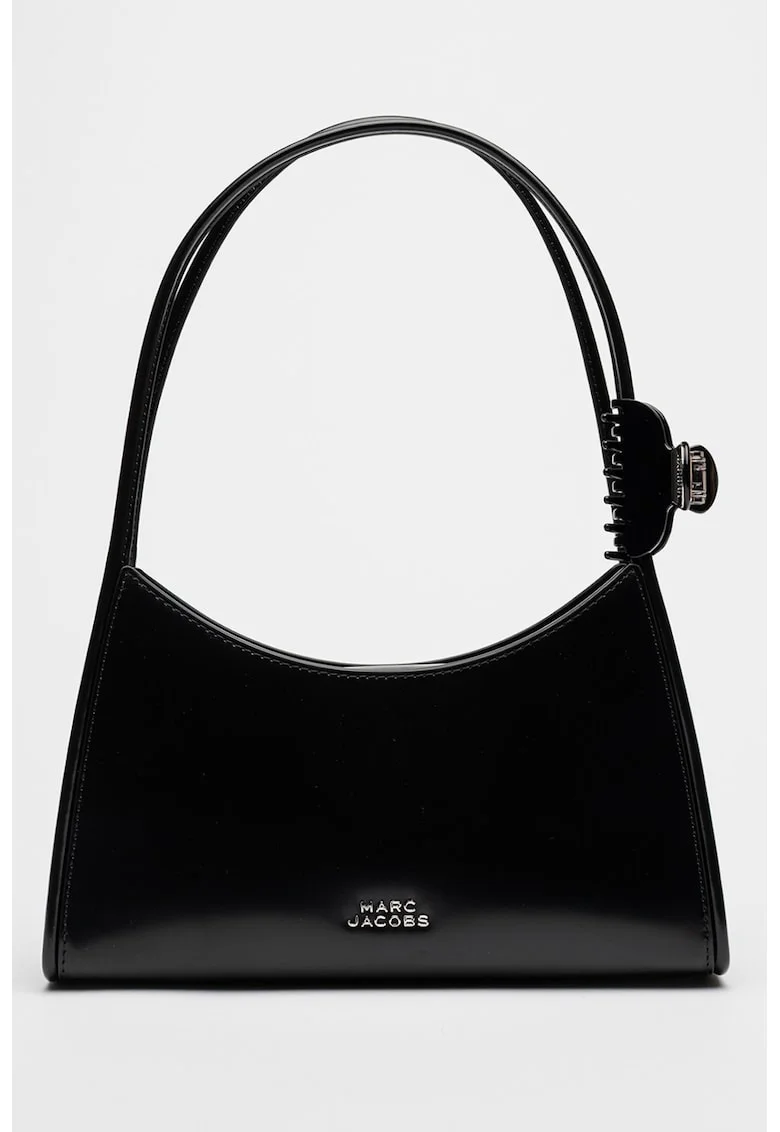 Geanta de piele lacuita cu bareta de umar Glam, Negru