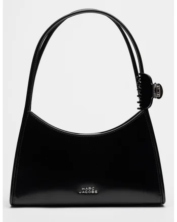 Geanta de piele lacuita cu bareta de umar Glam, Negru