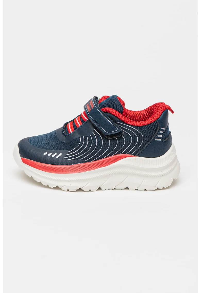 Pantofi sport din material textil cu inchidere velcro si garnituri din material sintetic, Rosu/Alb murdar/Bleumarin