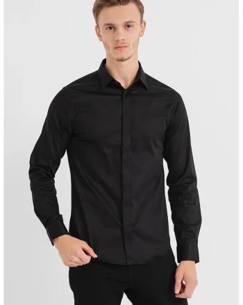 Camasa slim fit cu aspect satinat, Negru