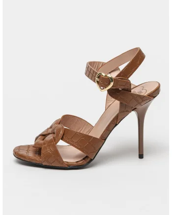 Sandale din piele cu toc stiletto, Maro scortisoara
