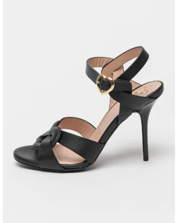 Sandale din piele cu toc stiletto, Negru