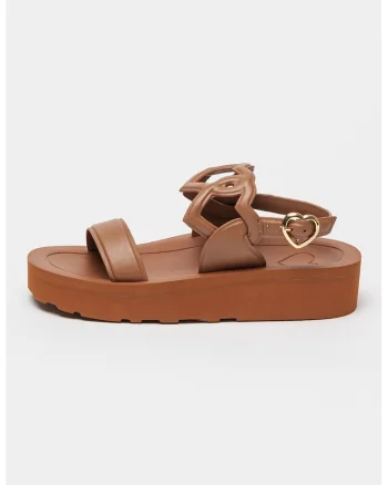 Sandale din piele cu talpa wedge, Maro scortisoara