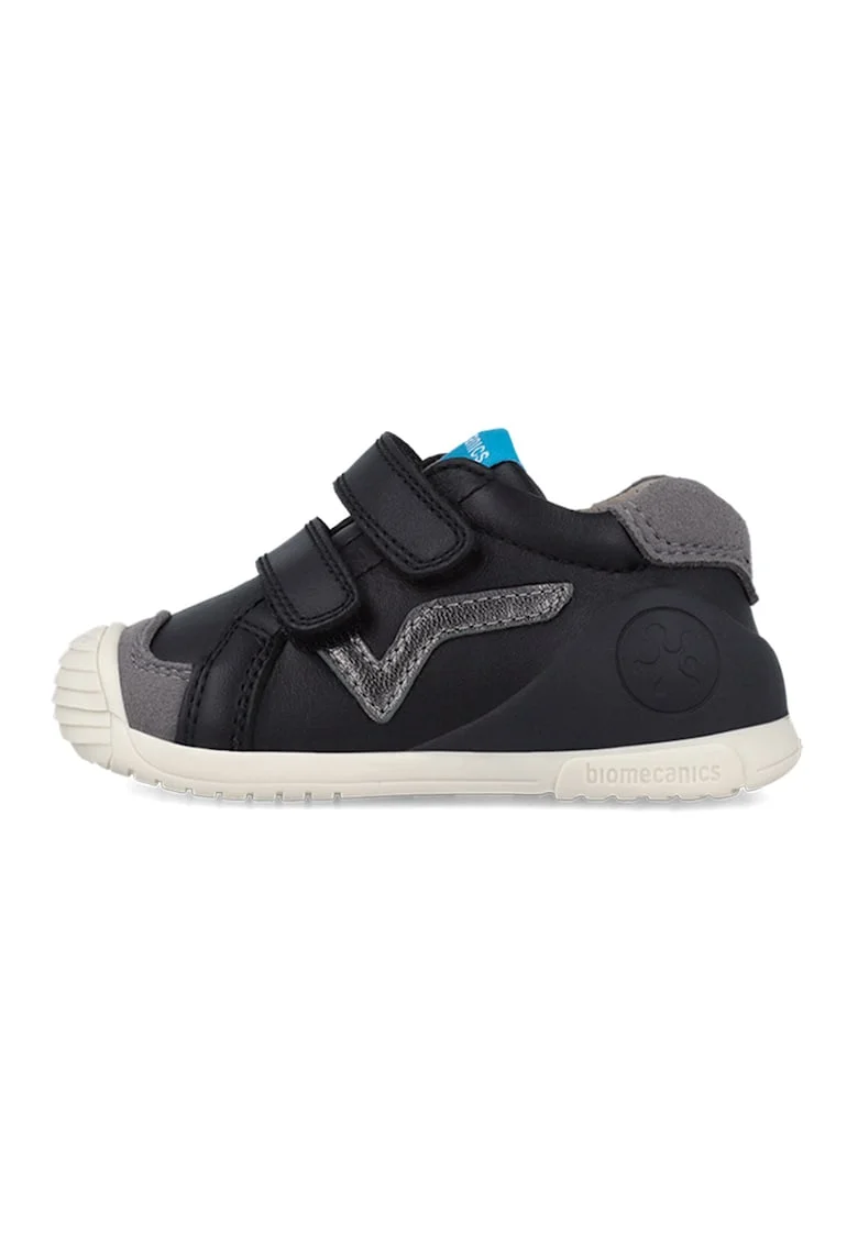 Pantofi sport de piele si piele ecologica, Negru/Gri inchis