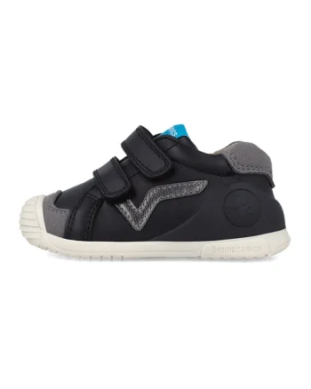 Pantofi sport de piele si piele ecologica, Negru/Gri inchis