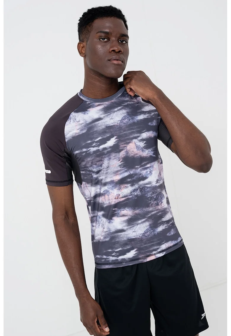 Tricou super slim fit cu maneci raglan, Alb/Gri/Violet