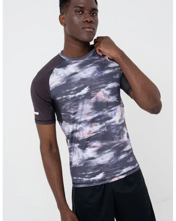 Tricou super slim fit cu maneci raglan, Alb/Gri/Violet