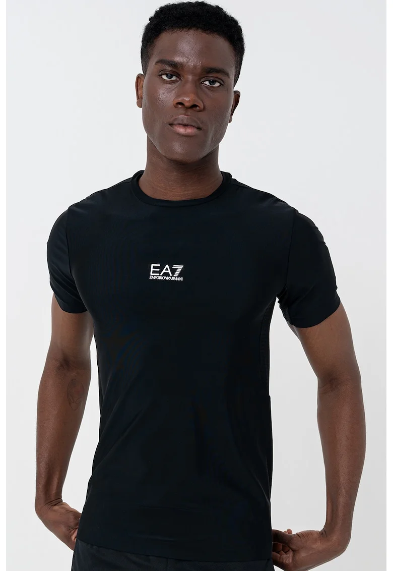 Tricou super slim fit cu imprimeu logo, Negru