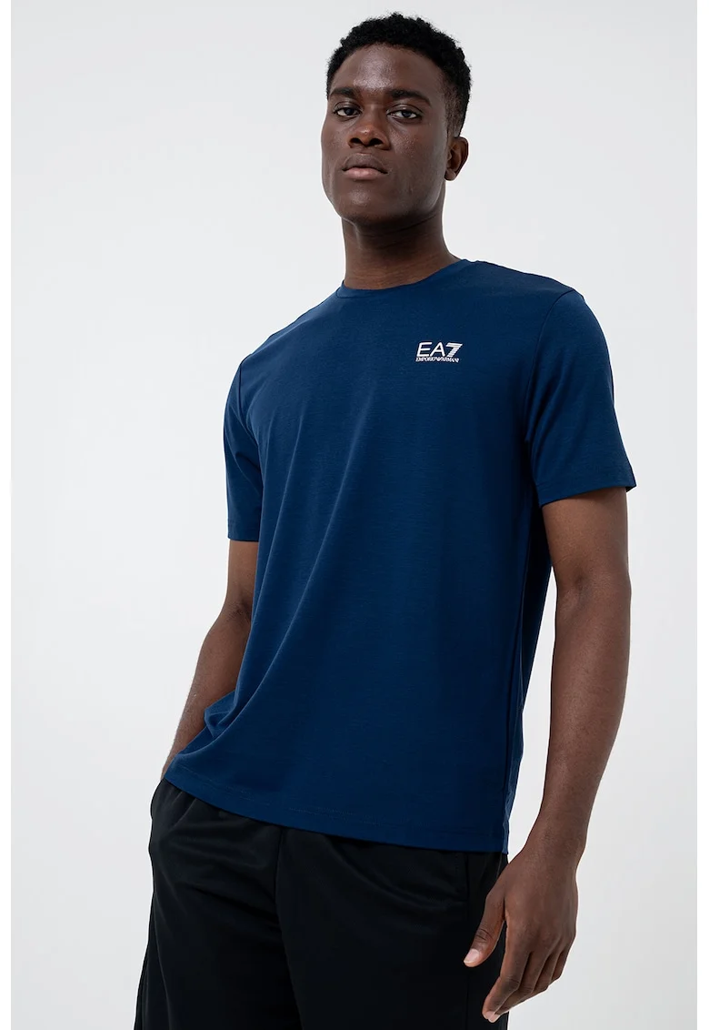 Tricou cu decolteu la baza gatului si detaliu logo, Albastru royal