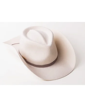 Palarie cowboy unisex din lana cu snur din piele, Alb