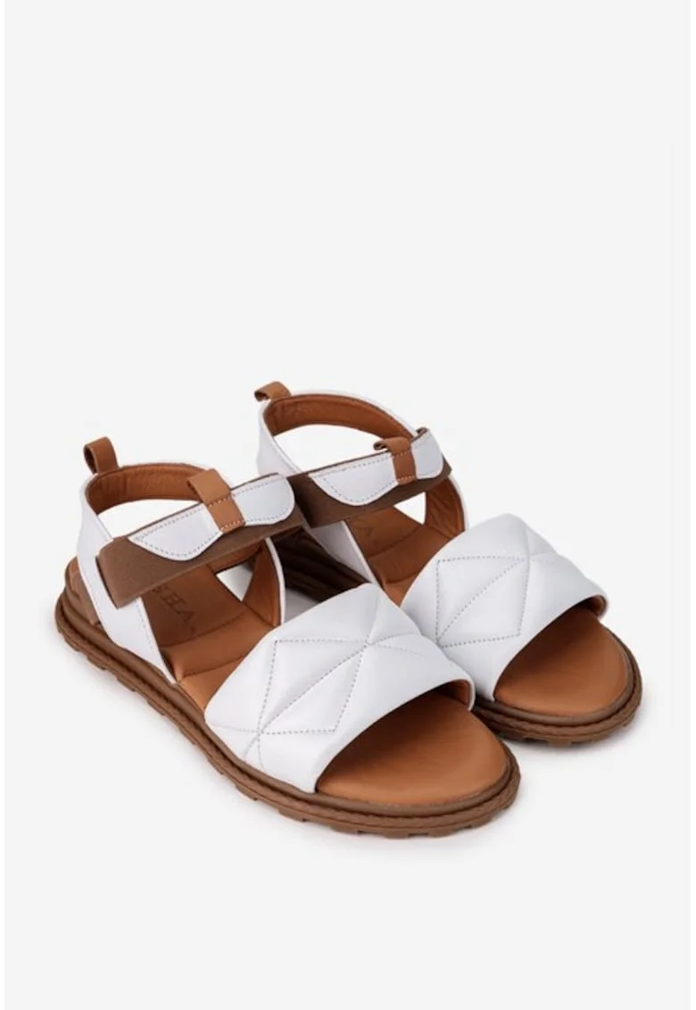 Sandale dama albe din piele cu bareta elastica