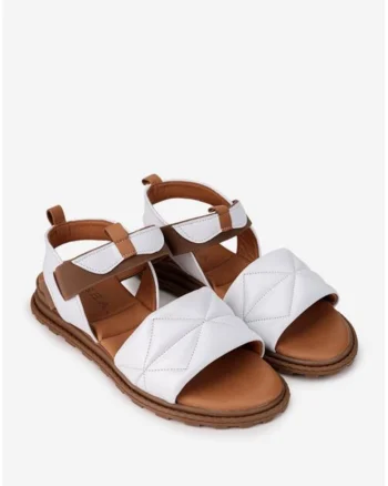 Sandale dama albe din piele cu bareta elastica