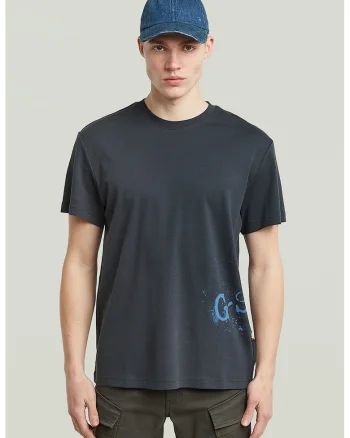Tricou din bumbac organic cu imprimeu logo, Gri carbune/Albastru royal