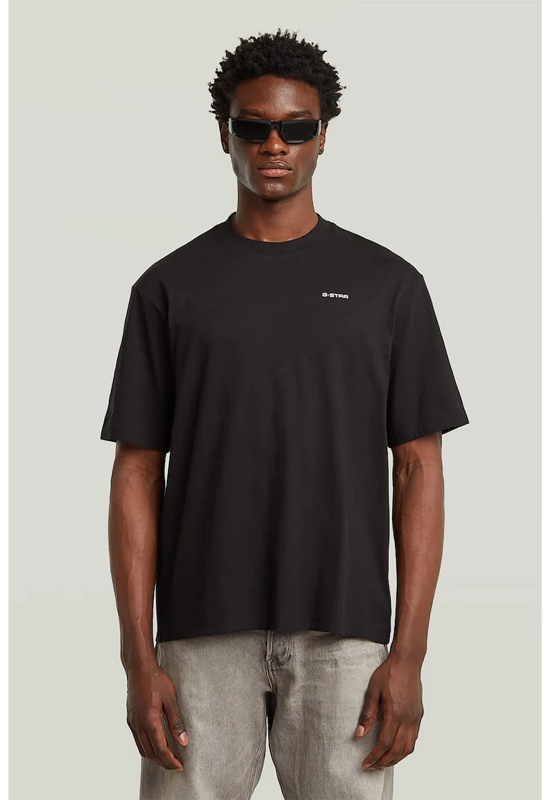 Tricou din amestec de bumbac organic cu logo discret pe piept, Gri antracit