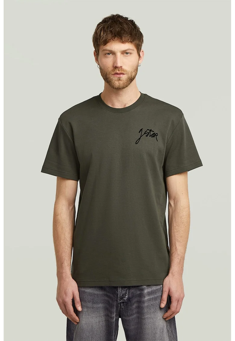 Tricou din bumbac organic cu detaliu logo, Kaki