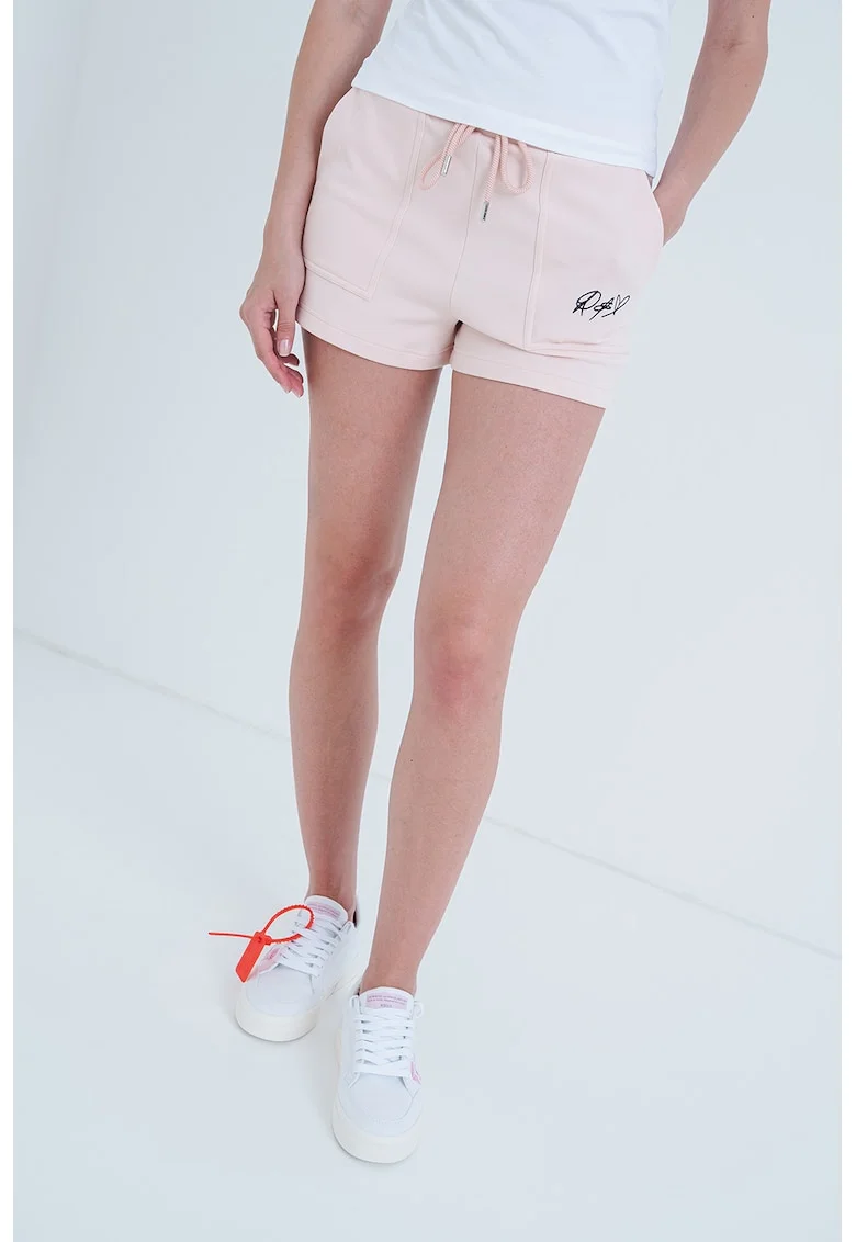 Pantaloni de trening scurti cu talie medie, Roz pal