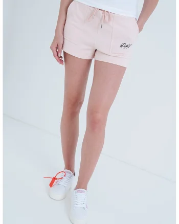 Pantaloni de trening scurti cu talie medie, Roz pal