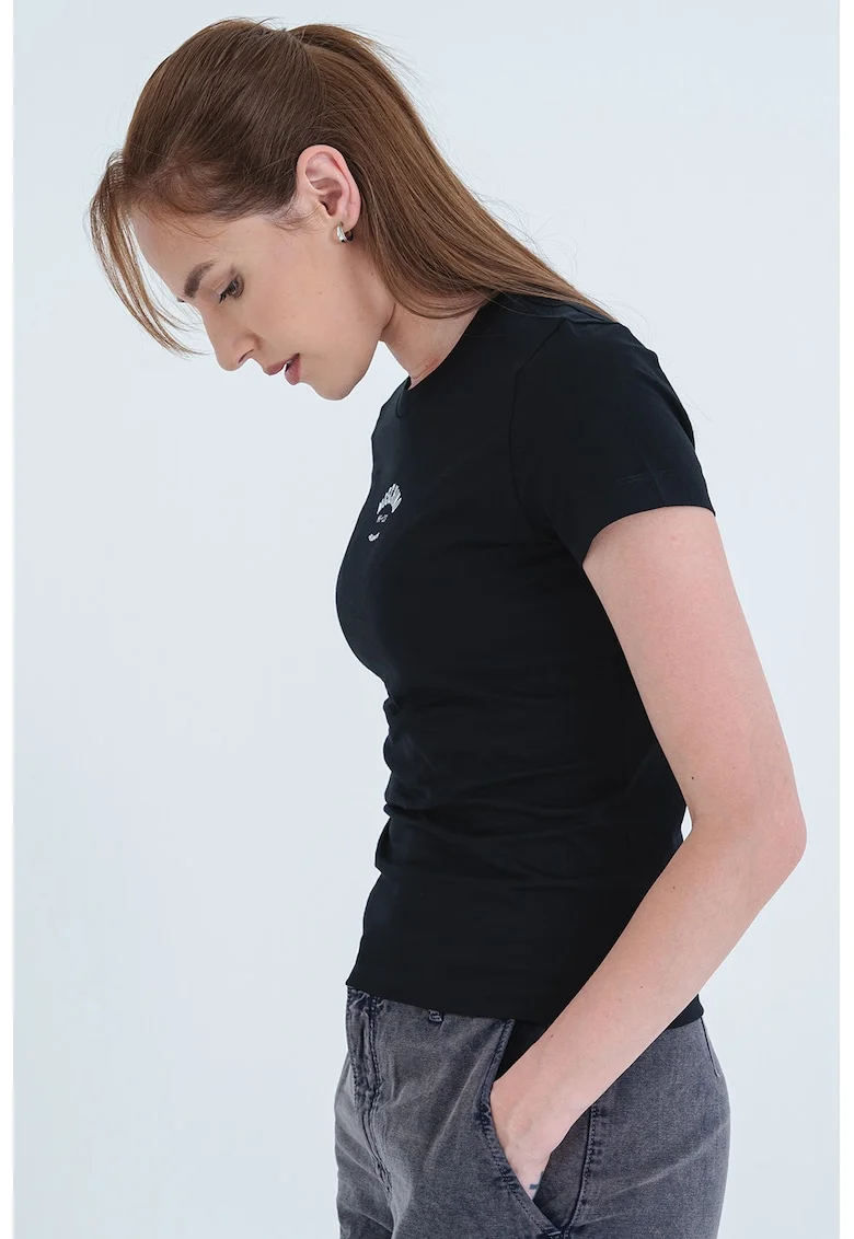 Tricou slim fit cu detaliu logo, Negru stins/Alb optic