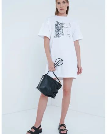 Rochie-tricou cu imprimeu grafic, Alb optic