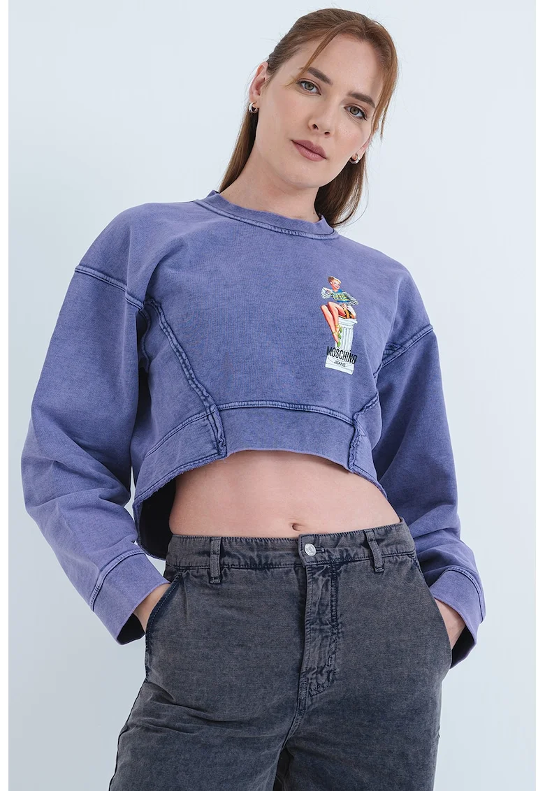 Bluza de trening crop cu imprimeu grafic, Alb/Violet