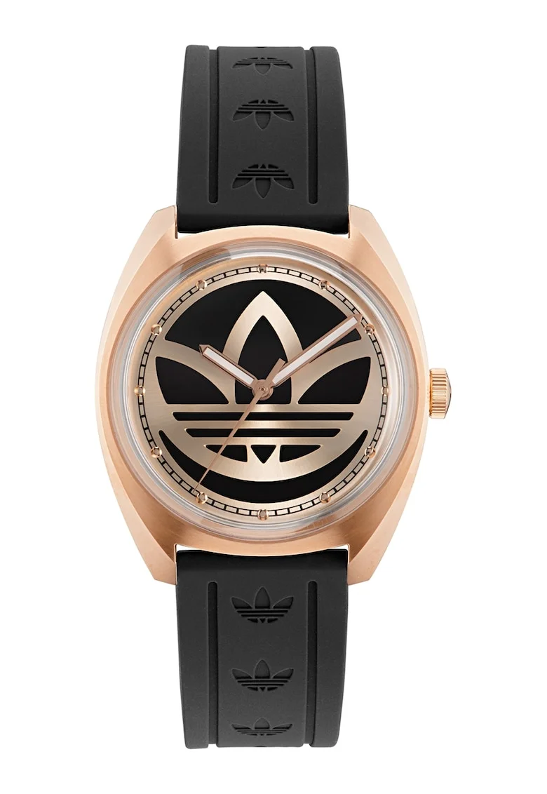 Ceas unisex cu o curea de silicon, Auriu rose/Negru
