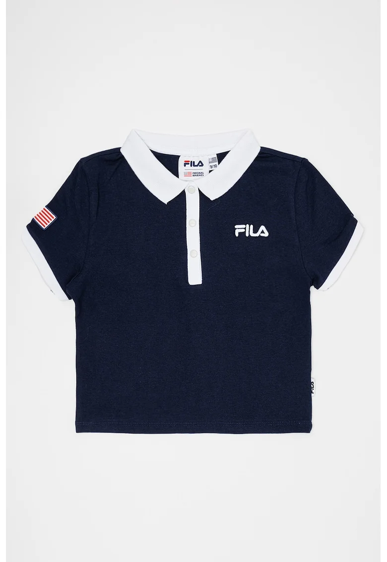 Tricou polo cu logo brodat, Alb/Albastru inchis