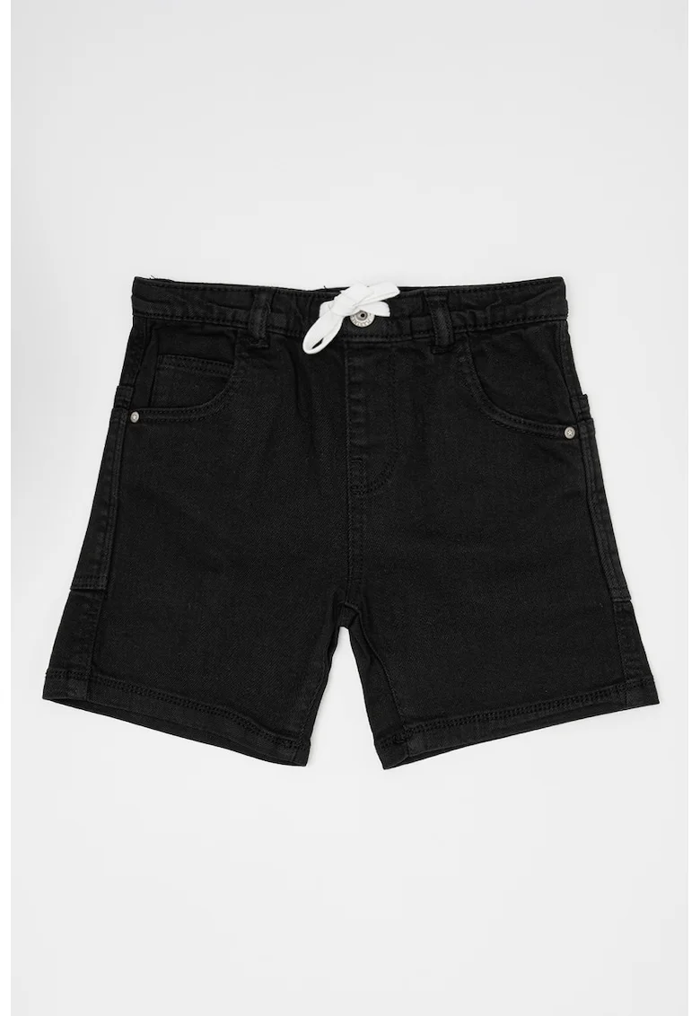 Pantaloni scurti cu model uni si snur in talie, Negru