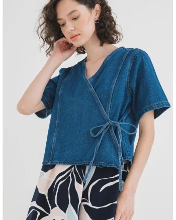 Bluza de denim cu model petrecut Fibbo, Albastru inchis