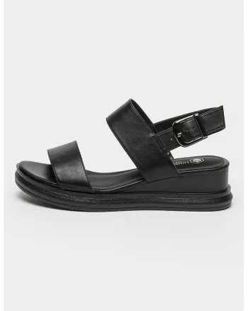 Sandale wedge de piele ecologica, Negru