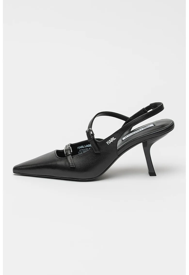 Pantofi slingback din piele cu varf ascutit, Negru