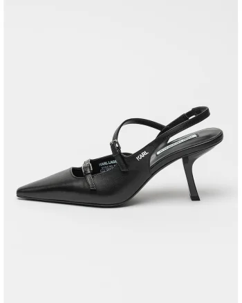 Pantofi slingback din piele cu varf ascutit, Negru